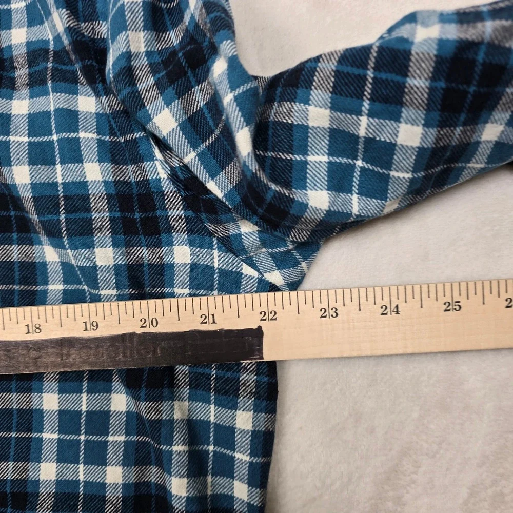 Banana Republic Flannel Shirt Mens Large Teal Plaid Long Sleeve‎ Standard Fit